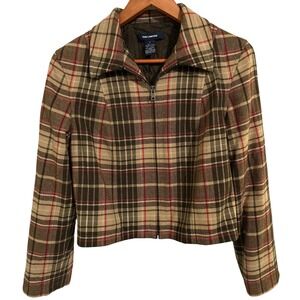 The Limited Brown Plaid Cropped‎ Zip Up Blazer Wool Blend Women's Size 4